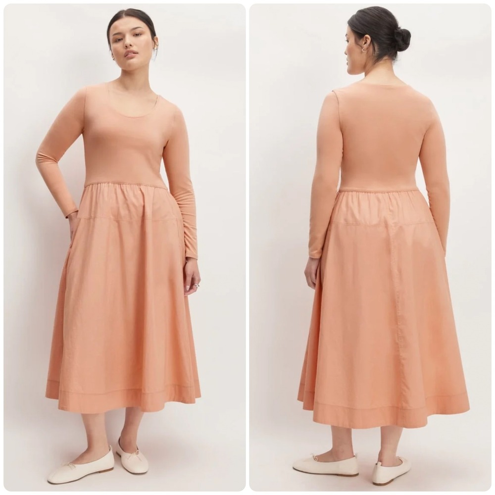 Everlane Womens Blush Long Sleeve Riviera Balletcore Minimalist Midi Dress M